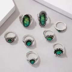 Elegent Geometric Opal Finger Ring Set (8 pcs)